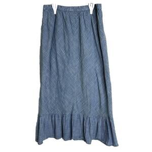 Studio West Apparel Cotton Midi‎ Pull On Skirt Large Blue White Striped Cowgirl